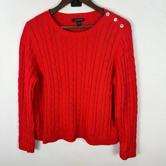 Lands' End Sweaters - Lands’ End Sweater XL Petite Red Cable Knit Cotton Fisherman Preppy Classic